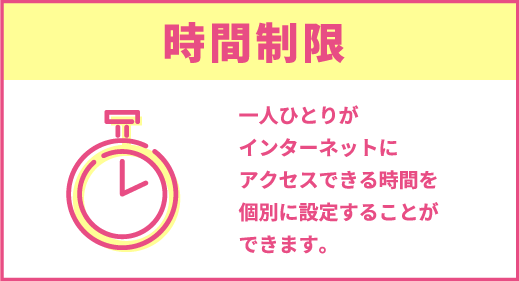 時間制限｜一人ひとりがインターネットにアクセスできる時間を個別に設定することができます。