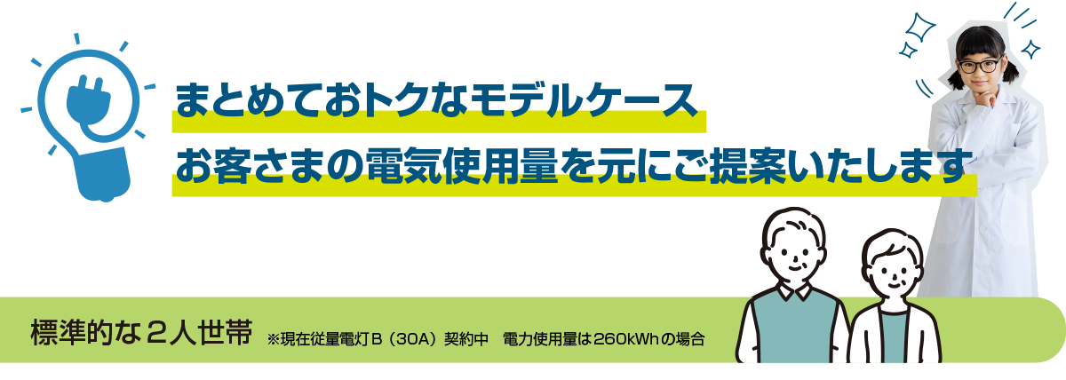 まとめておトクなモデルケース お客さまの電気使用量を元にご提案いたします