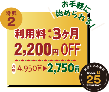 Wi-Fi月額利用料最大3ヶ月 2200円OFF