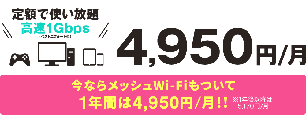 NCV光インターネットは定額で使い放題【4,950円/月】