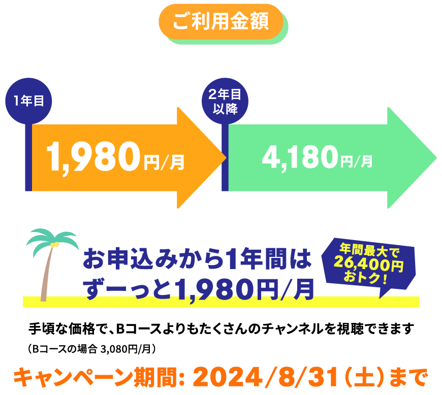 お申込みから1年間は ずーっと1,980円/月