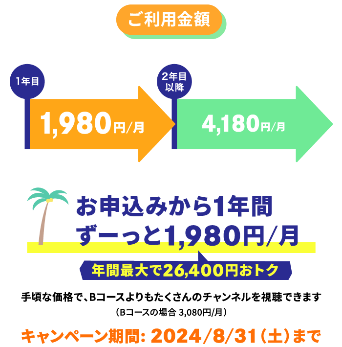 お申込みから1年間は ずーっと1,980円/月