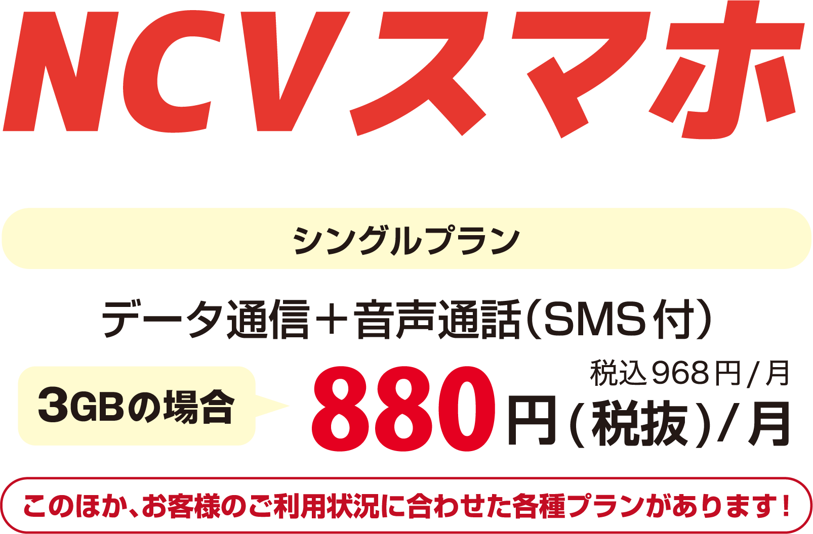 データ通信量3GB 月額880円（税抜）