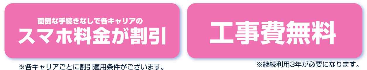 面倒な手続きなしで各キャリアのスマホ料金が割引　工事費無料