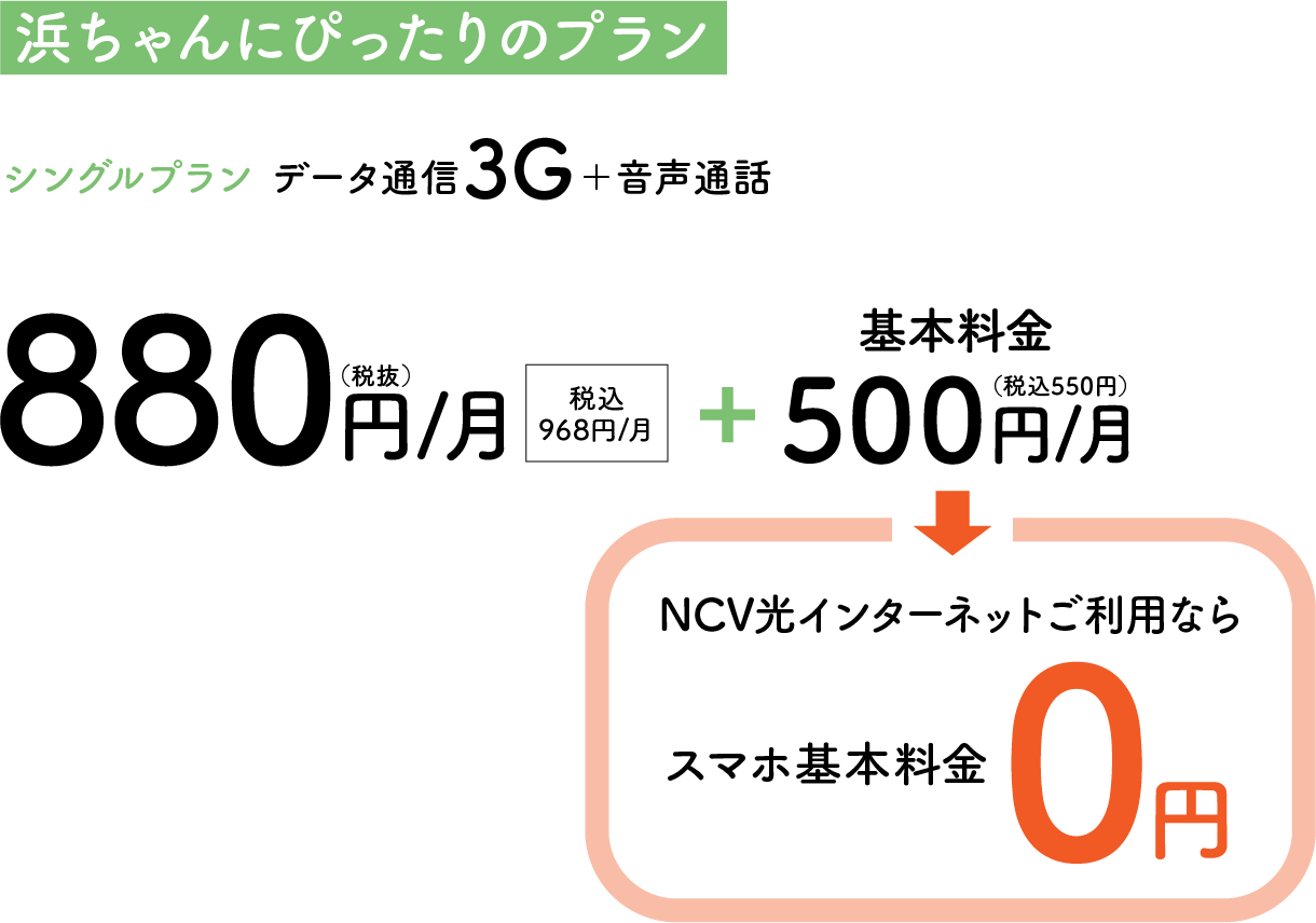 浜ちゃんにぴったりのシングルプラン。月額880円