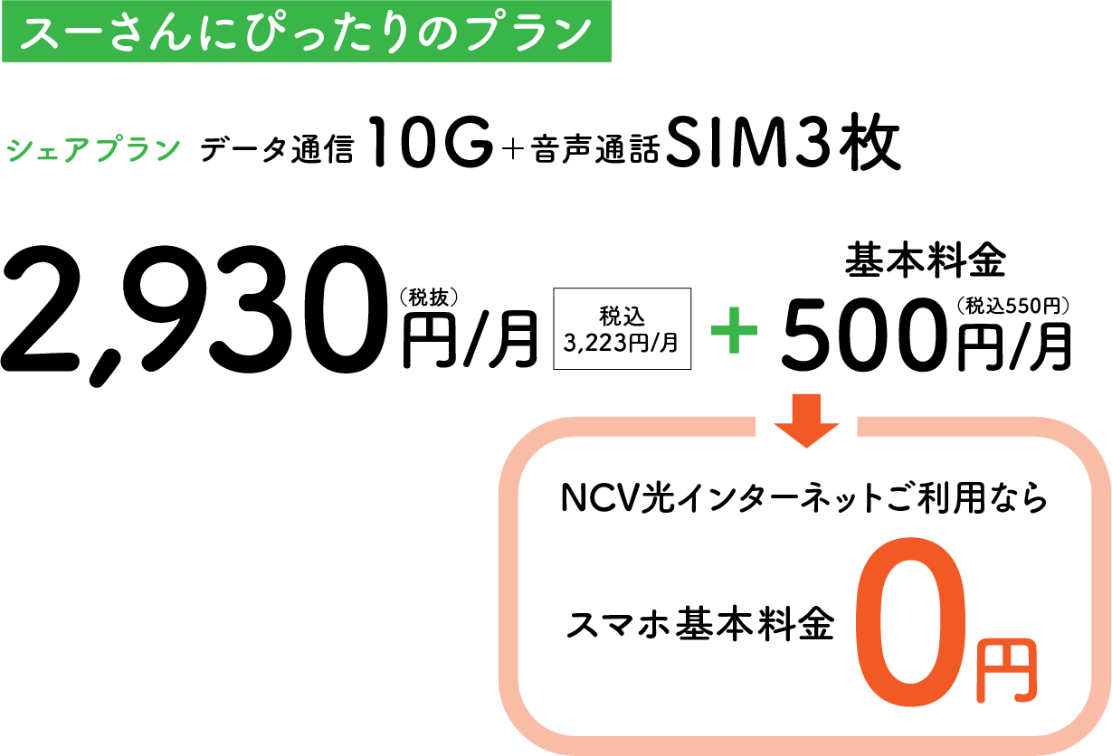 スーさんにぴったりのシェアプラン。月額2930円