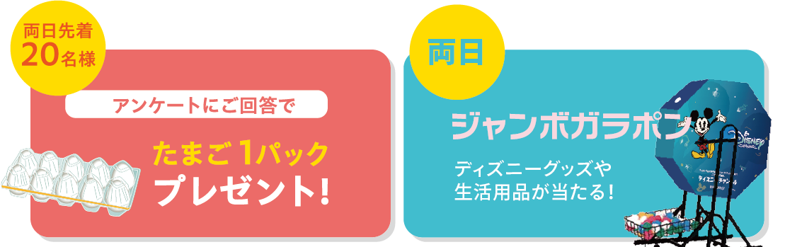 アンケートにご回答いただいた方にたまご10個をプレゼント♪ジャンボガラポンでディズニー・チャンネルのグッズを当てよう！