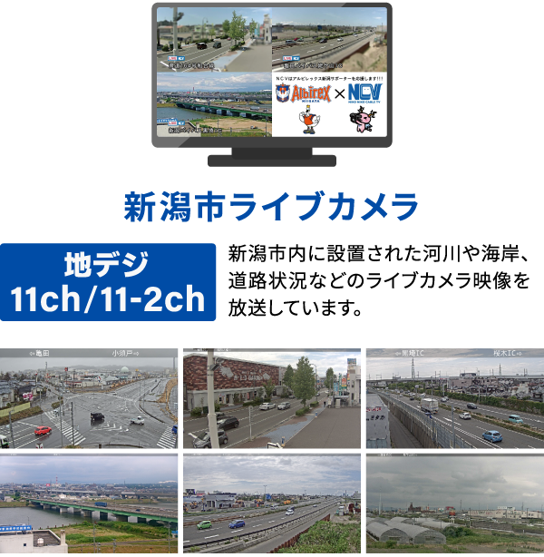 新潟市内に設置された河川や海岸、道路状況などのライブカメラ映像を放送