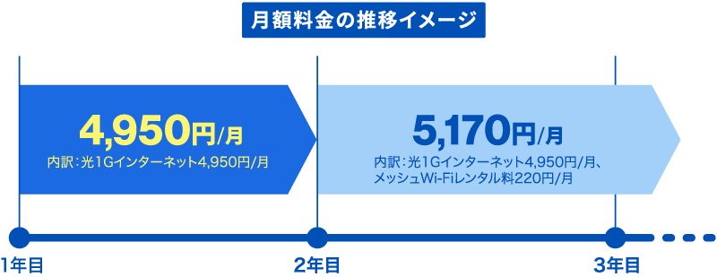 光1Gインターネット＋メッシュWi-Fiが今なら1年間月額4,950円で使える！2年目以降は月額5,280円