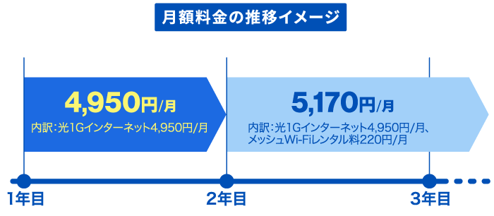 光1Gインターネット＋メッシュWi-Fiが今なら1年間月額4,950円で使える！2年目以降は月額5,280円