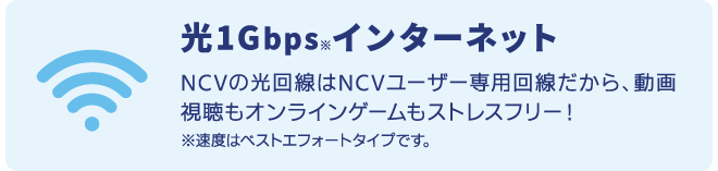 光1GインターネットはNCVユーザー専用回線だから、動画視聴もオンラインゲームもストレスフリー！