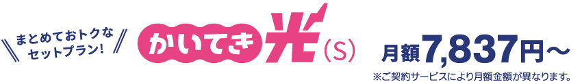 まとめておトクなセットプラン！かいてき光（S）月額7837円～ ※ご契約サービスにより金額が異なります。