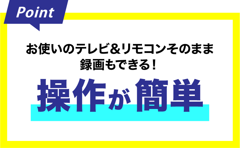 お使いのテレビとリモコンそのままで、録画もできる。操作が簡単