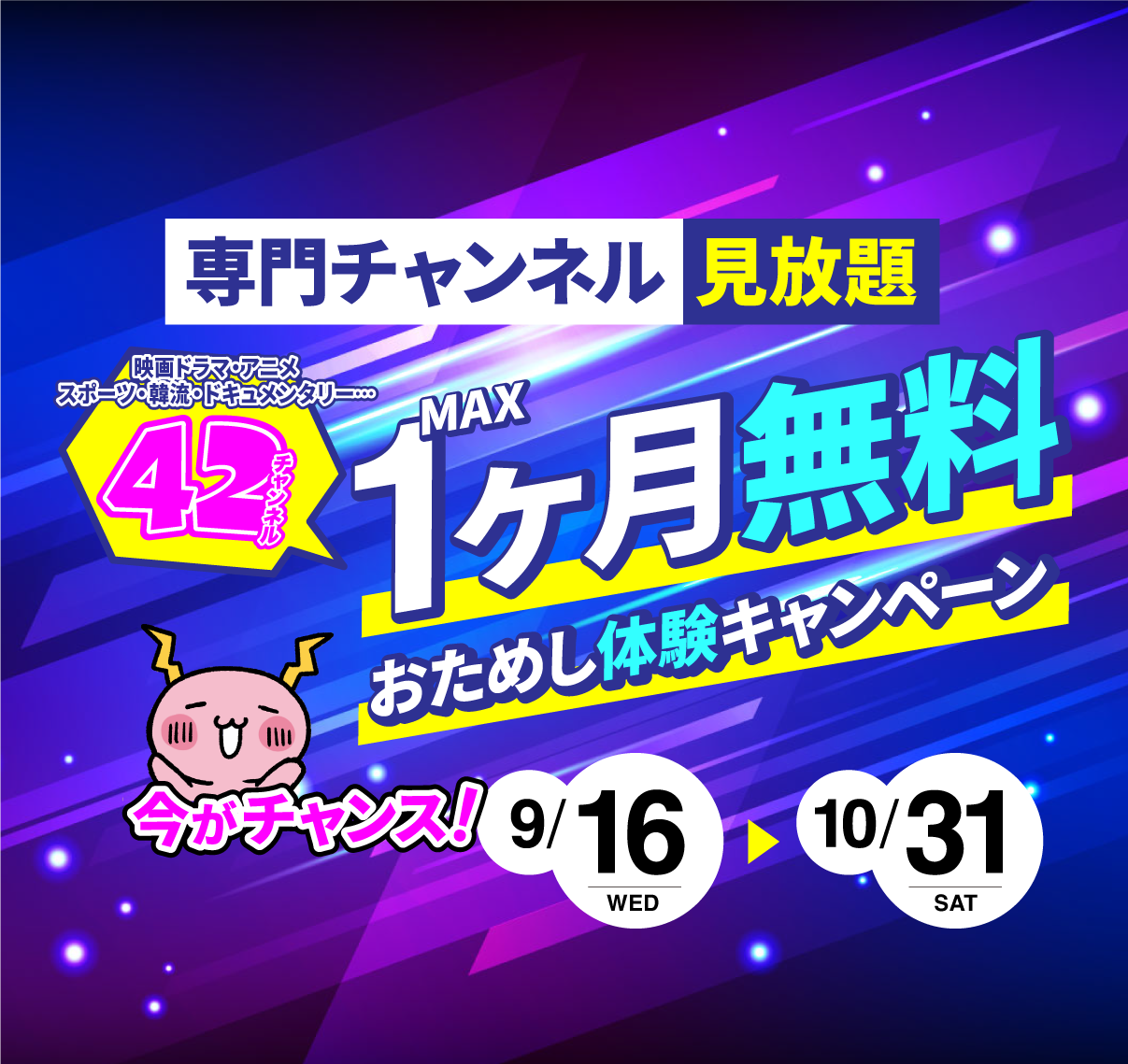専門チャンネル42ch見放題が最大1ヶ月無料！NCVのお試し体験キャンペーン